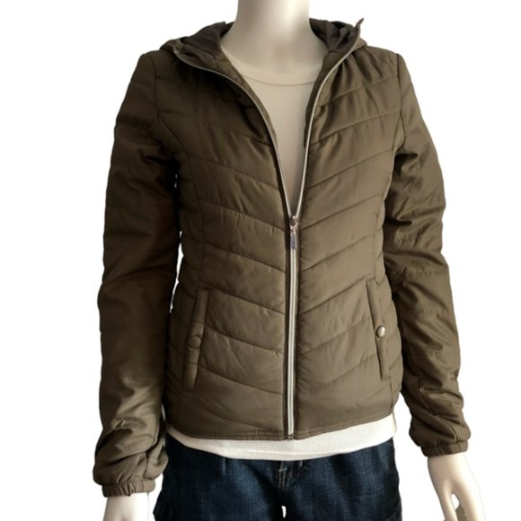 Celebrity Pink Jackets & Blazers - CELEBRITY PINK TAUPE HOODED PUFFER JACKET SIZE SMALL